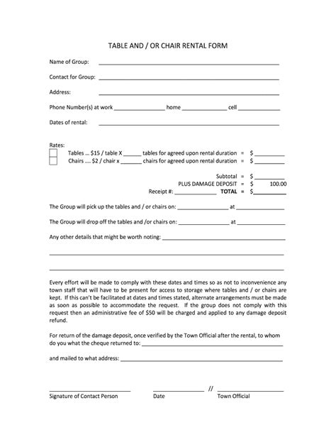 Table And Chair Rental Agreement Template